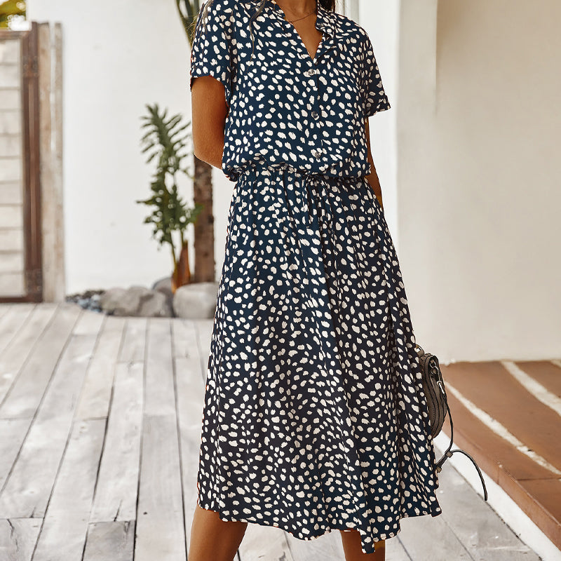 V-Neck Dress With Polka Dot Print