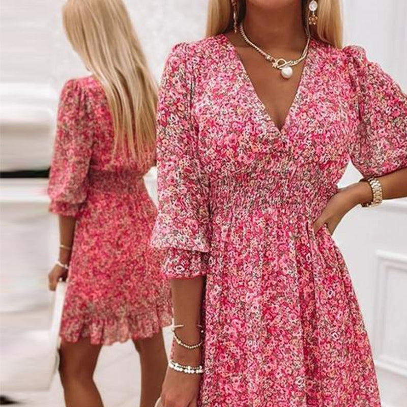 Puff Sleeve Mid Waist Floral Dress