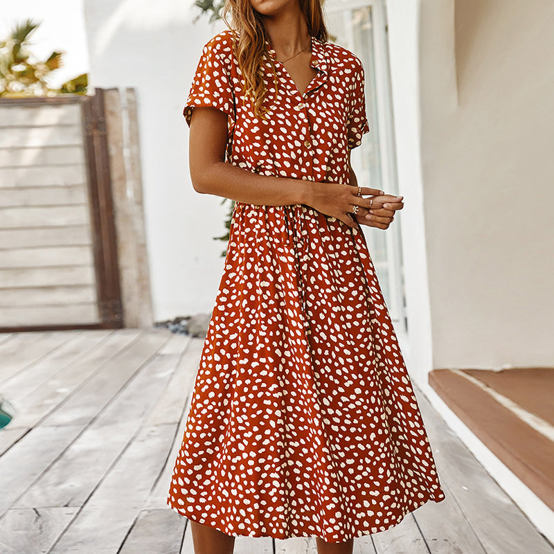 V-Neck Dress With Polka Dot Print