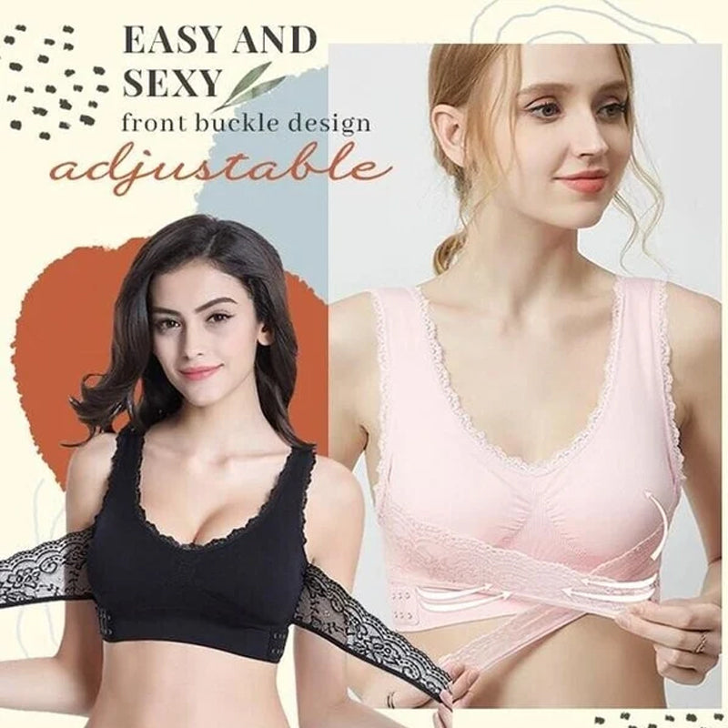 Front Cross Side Buckle Lace Bra