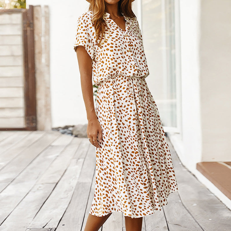 V-Neck Dress With Polka Dot Print