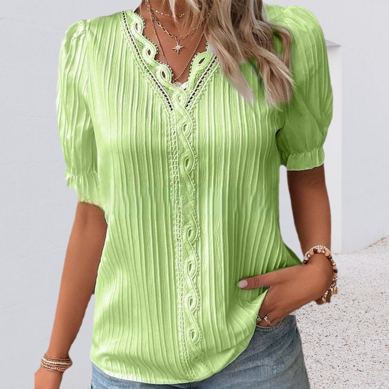 V Neck Plain Lace Elegant Shirt