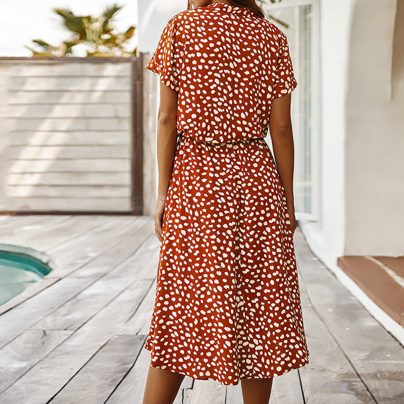 V-Neck Dress With Polka Dot Print