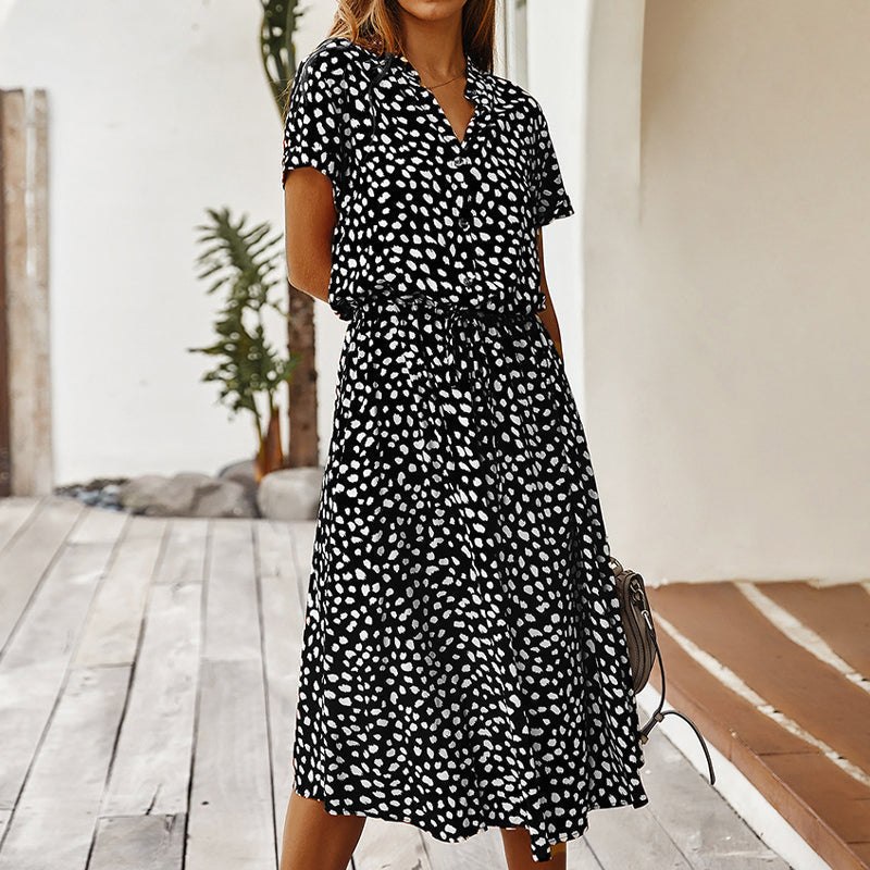 V-Neck Dress With Polka Dot Print