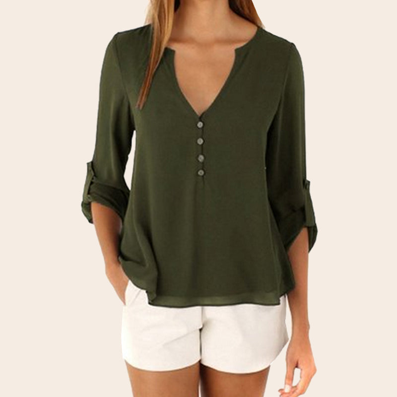 V-Necked Loose Chiffon Shirt