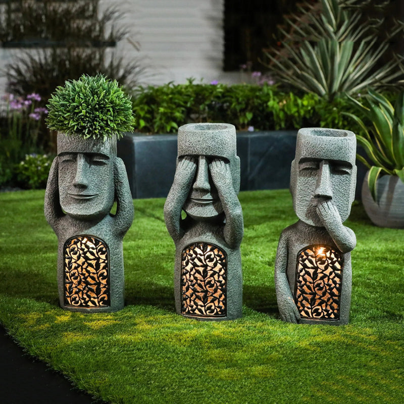 Solar LED Light Easter Island Flowerpot