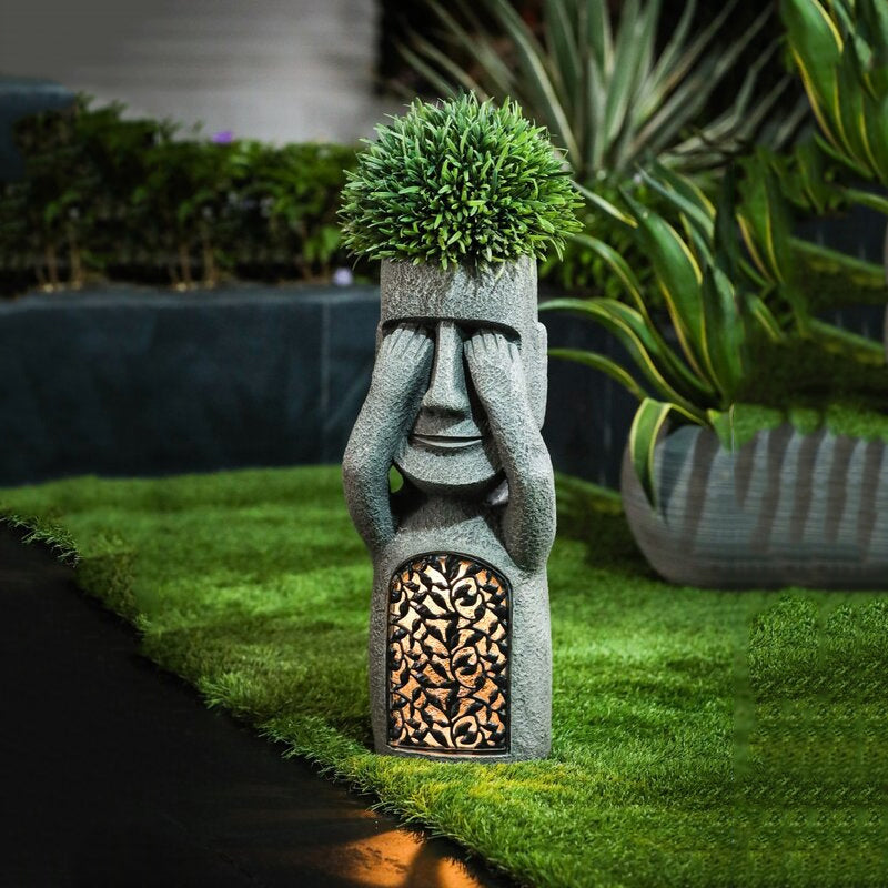 Solar LED Light Easter Island Flowerpot