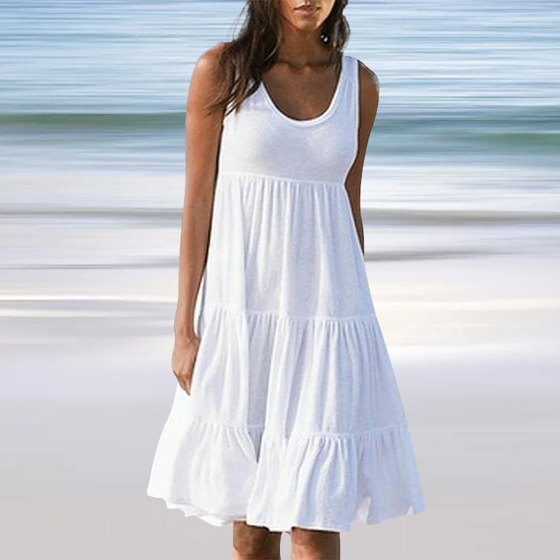 Paneled Solid Sleeveless Beach Midi Dress